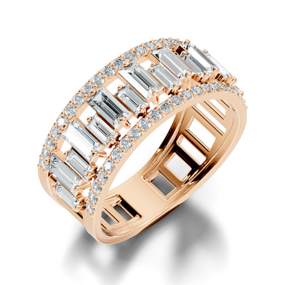1.63CT Baguette and Round Cut Diamond Vintage Delicate Half Eternity Wedding Band Ring For Women's - HIGHCARAT DIAMONDS