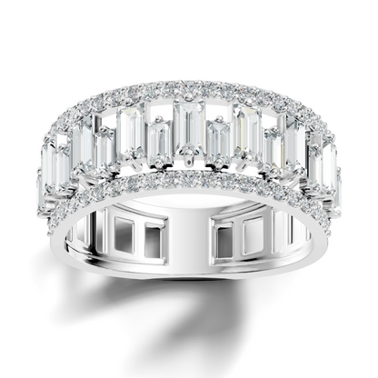1.63CT Baguette and Round Cut Diamond Vintage Delicate Half Eternity Wedding Band Ring For Women's - HIGHCARAT DIAMONDS