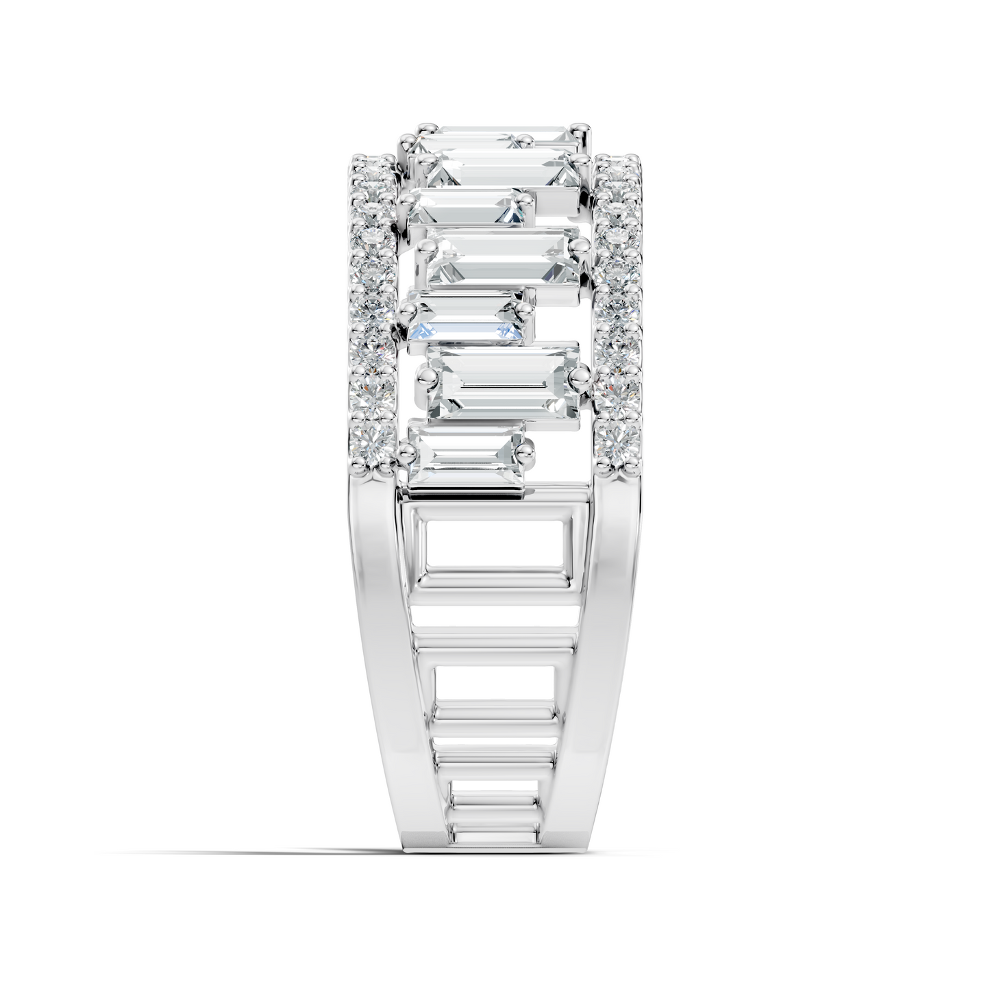 1.63CT Baguette and Round Cut Diamond Vintage Delicate Half Eternity Wedding Band Ring For Women's - HIGHCARAT DIAMONDS