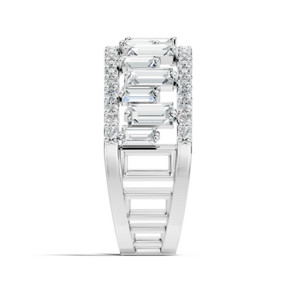 1.63CT Baguette and Round Cut Diamond Vintage Delicate Half Eternity Wedding Band Ring For Women's - HIGHCARAT DIAMONDS