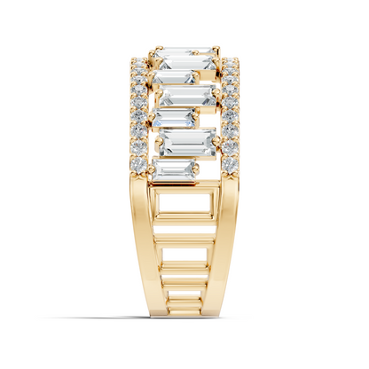 1.63CT Baguette and Round Cut Diamond Vintage Delicate Half Eternity Wedding Band Ring For Women's - HIGHCARAT DIAMONDS