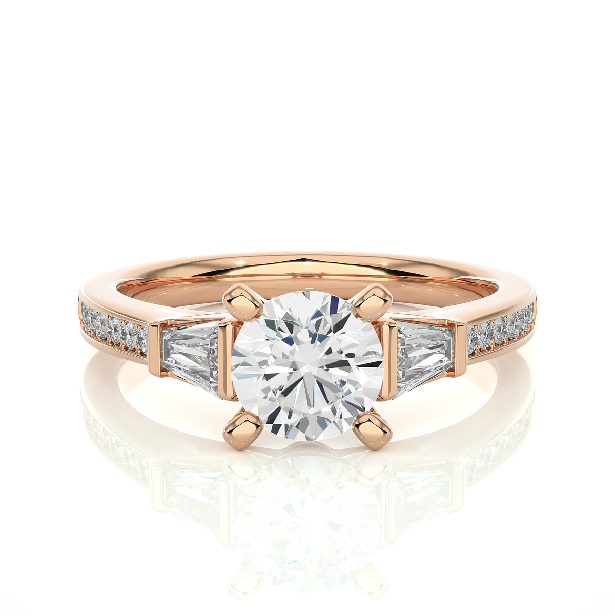 1.68 ct three stone diamond as well as pave and side stones Best gift ring for wedding - HIGHCARAT DIAMONDS