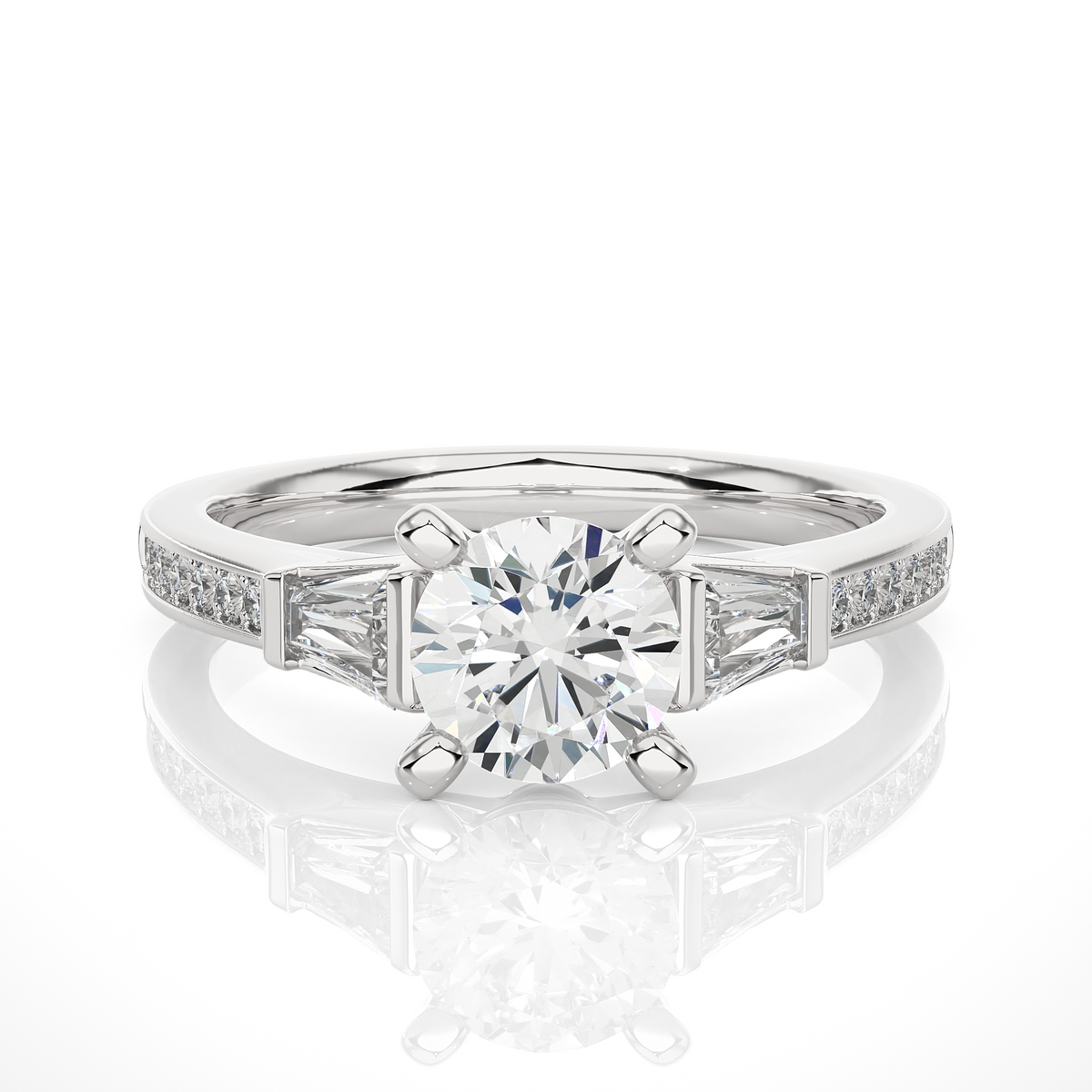 1.68 ct three stone diamond as well as pave and side stones Best gift ring for wedding - HIGHCARAT DIAMONDS