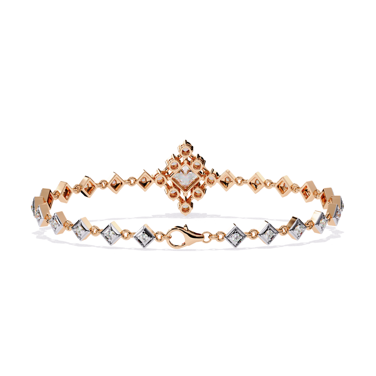 1.70Ct Princess And Round Cut Top Grade Diamond Halo Style Dainty Elegant Handcrafted Tennis Bracelet For Her - HIGHCARAT DIAMONDS