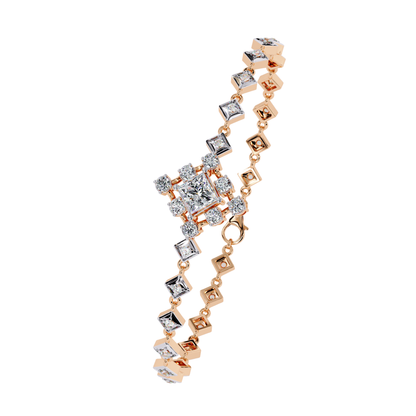 1.70Ct Princess And Round Cut Top Grade Diamond Halo Style Dainty Elegant Handcrafted Tennis Bracelet For Her - HIGHCARAT DIAMONDS