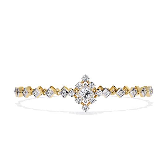 1.70Ct Princess And Round Cut Top Grade Diamond Halo Style Dainty Elegant Handcrafted Tennis Bracelet For Her - HIGHCARAT DIAMONDS