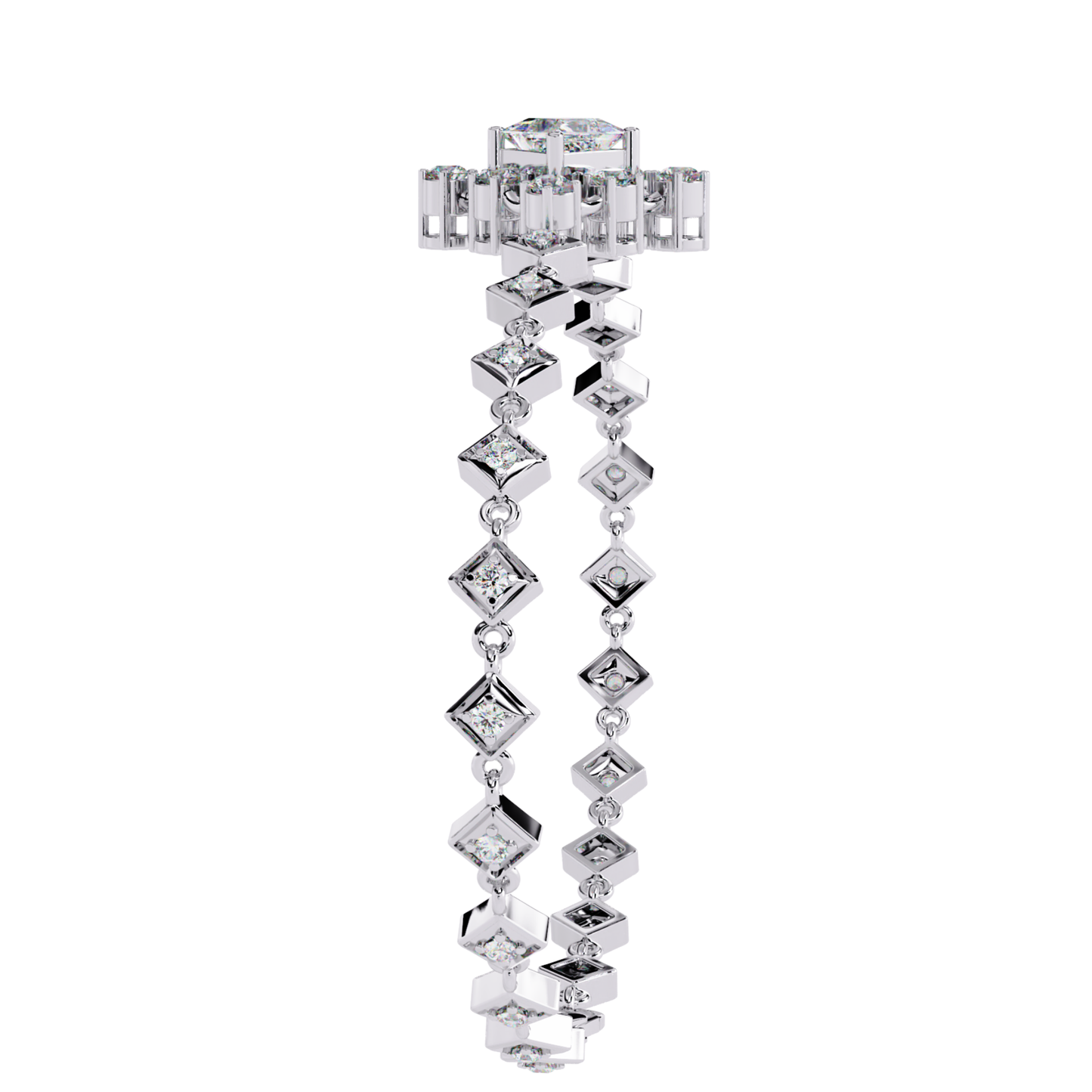 1.70Ct Princess And Round Cut Top Grade Diamond Halo Style Dainty Elegant Handcrafted Tennis Bracelet For Her - HIGHCARAT DIAMONDS