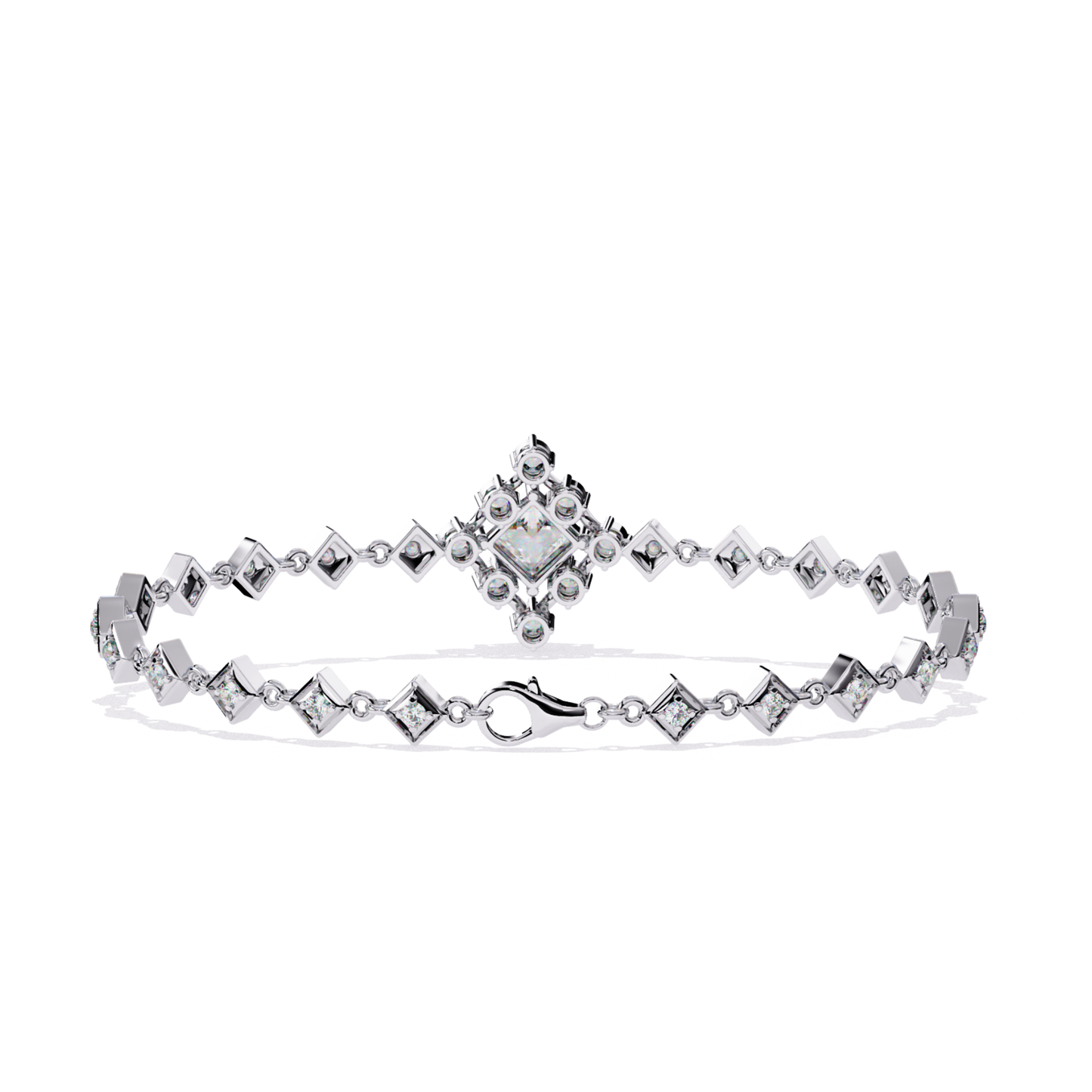 1.70Ct Princess And Round Cut Top Grade Diamond Halo Style Dainty Elegant Handcrafted Tennis Bracelet For Her - HIGHCARAT DIAMONDS