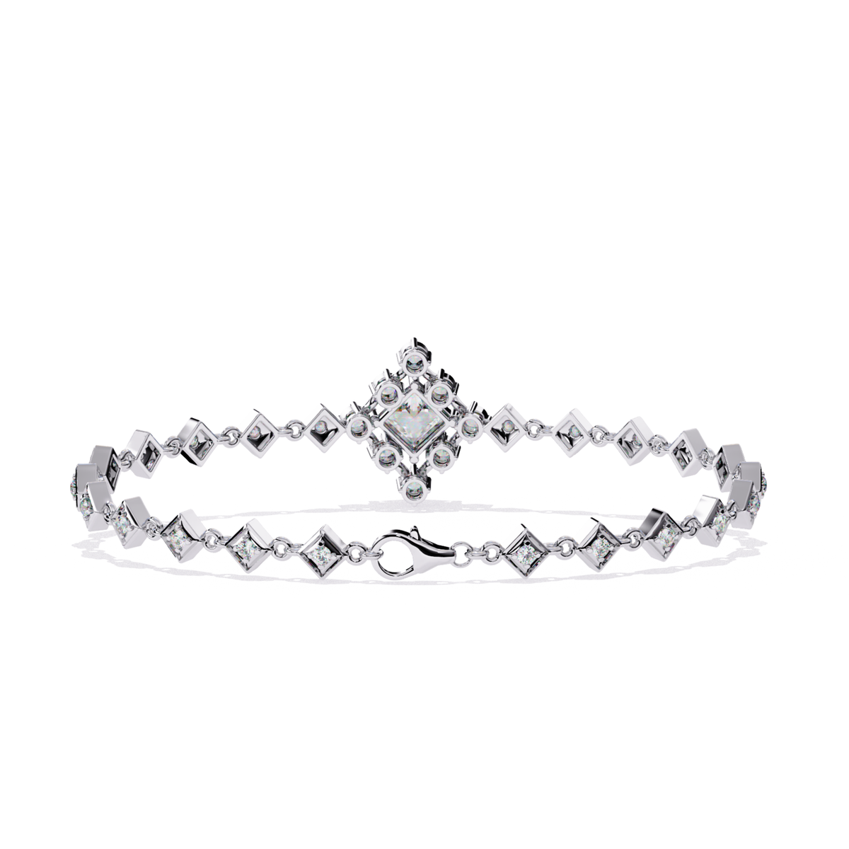 1.70Ct Princess And Round Cut Top Grade Diamond Halo Style Dainty Elegant Handcrafted Tennis Bracelet For Her - HIGHCARAT DIAMONDS