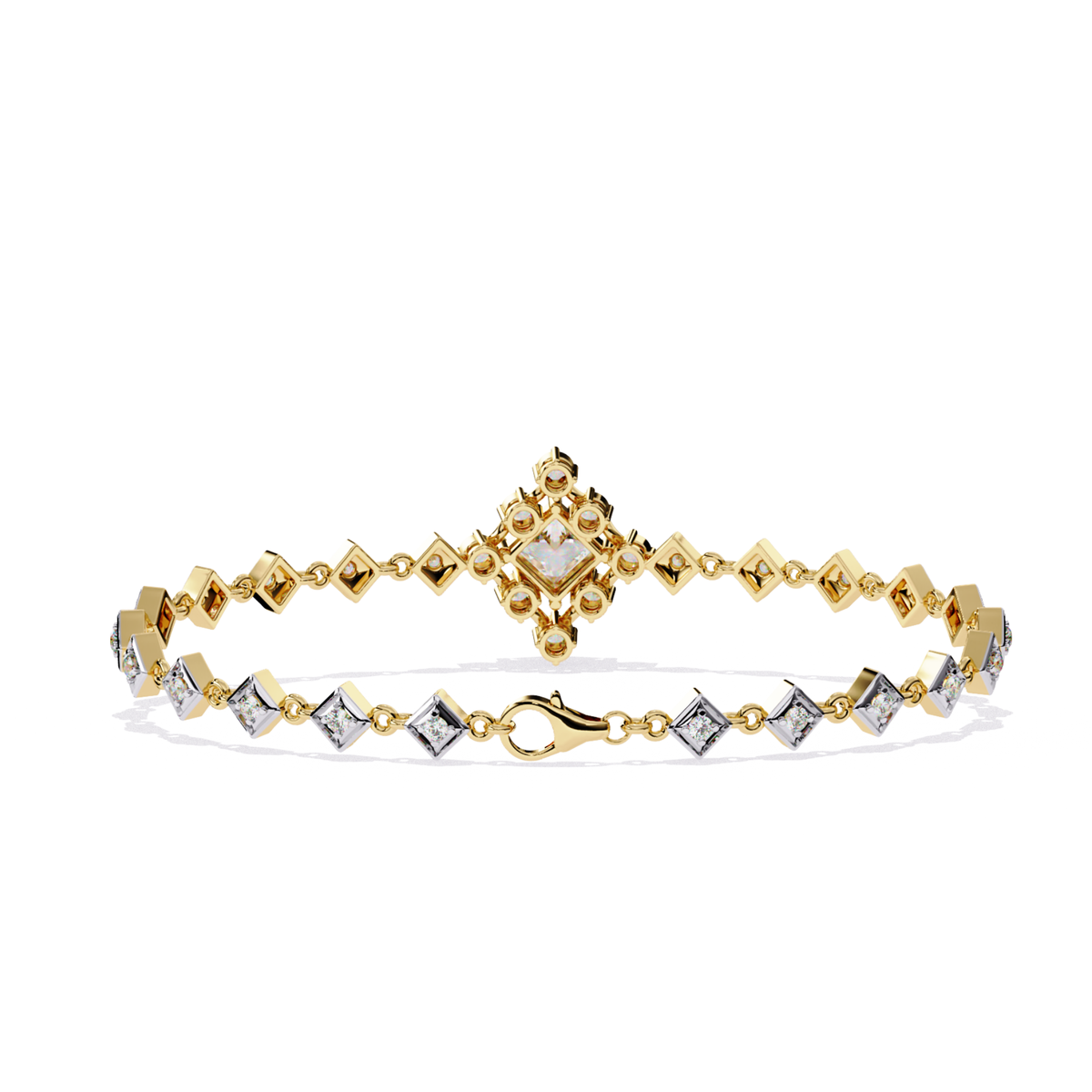 1.70Ct Princess And Round Cut Top Grade Diamond Halo Style Dainty Elegant Handcrafted Tennis Bracelet For Her - HIGHCARAT DIAMONDS