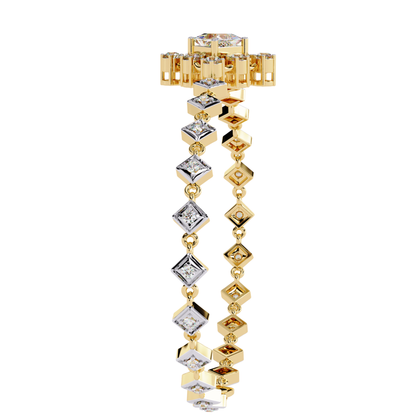 1.70Ct Princess And Round Cut Top Grade Diamond Halo Style Dainty Elegant Handcrafted Tennis Bracelet For Her - HIGHCARAT DIAMONDS