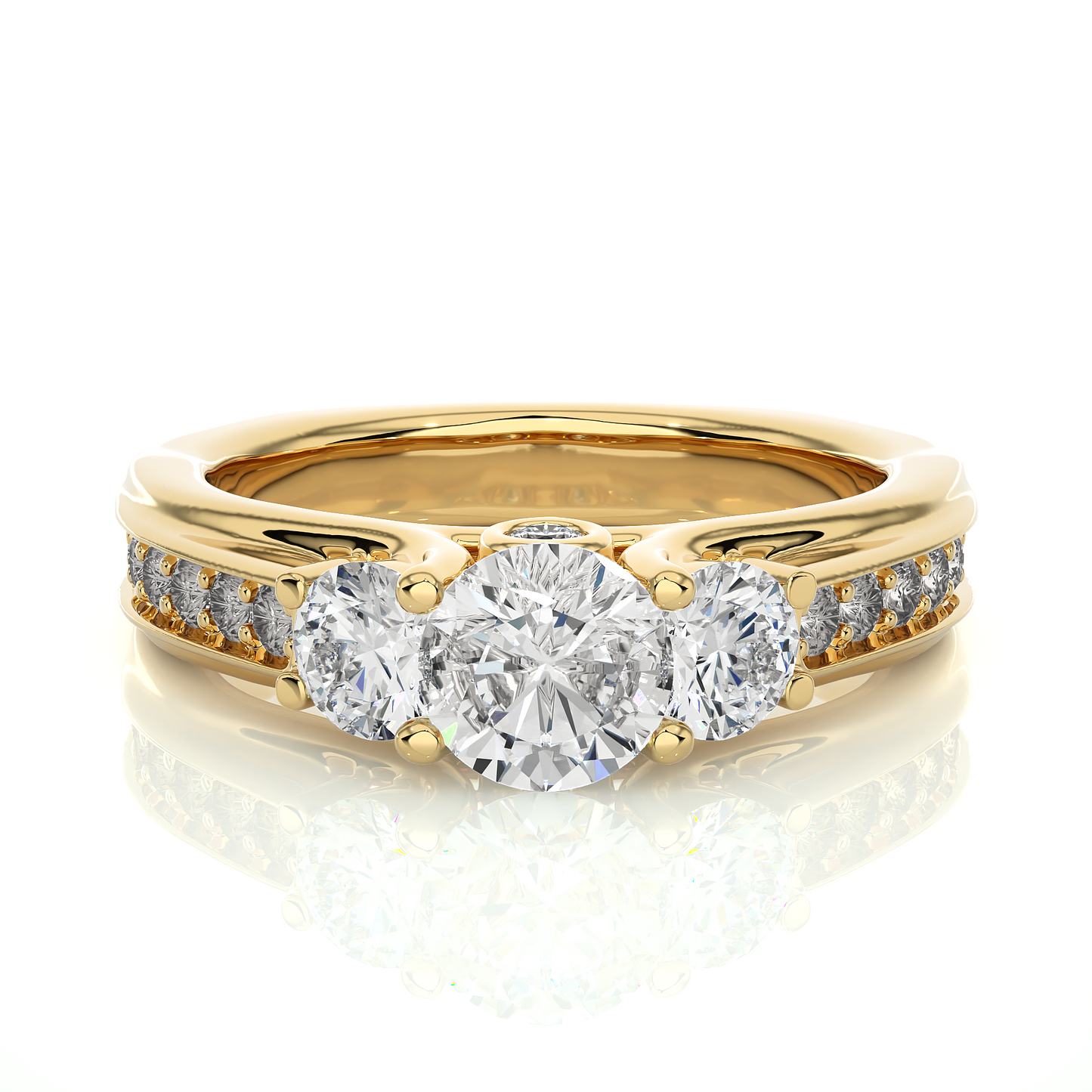 1.70 CT Three Stone And Pave and Side Stones  Wedding Lab Grown Diamond Ring , Accented Best Gift  For Her - HIGHCARAT DIAMONDS