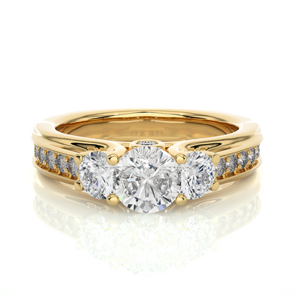 1.70 CT Three Stone And Pave and Side Stones  Wedding Lab Grown Diamond Ring , Accented Best Gift  For Her - HIGHCARAT DIAMONDS