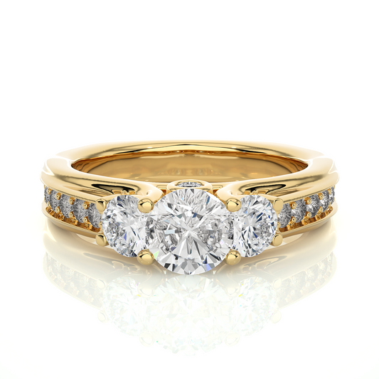 1.70 CT Three Stone And Pave and Side Stones  Wedding Lab Grown Diamond Ring , Accented Best Gift  For Her - HIGHCARAT DIAMONDS