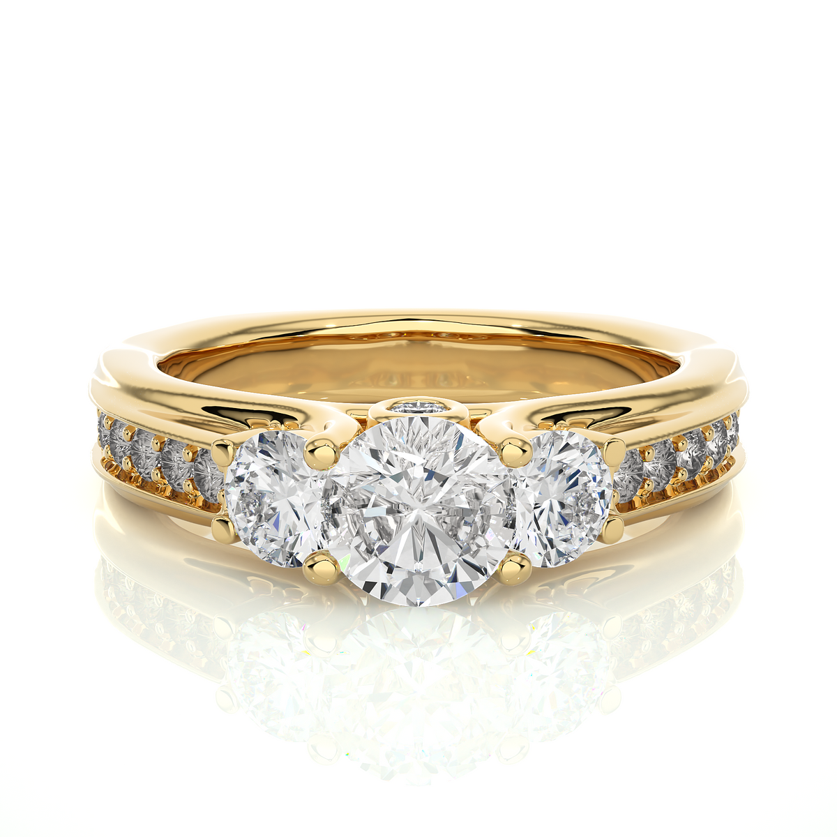 1.70 CT Three Stone And Pave and Side Stones  Wedding Lab Grown Diamond Ring , Accented Best Gift  For Her - HIGHCARAT DIAMONDS