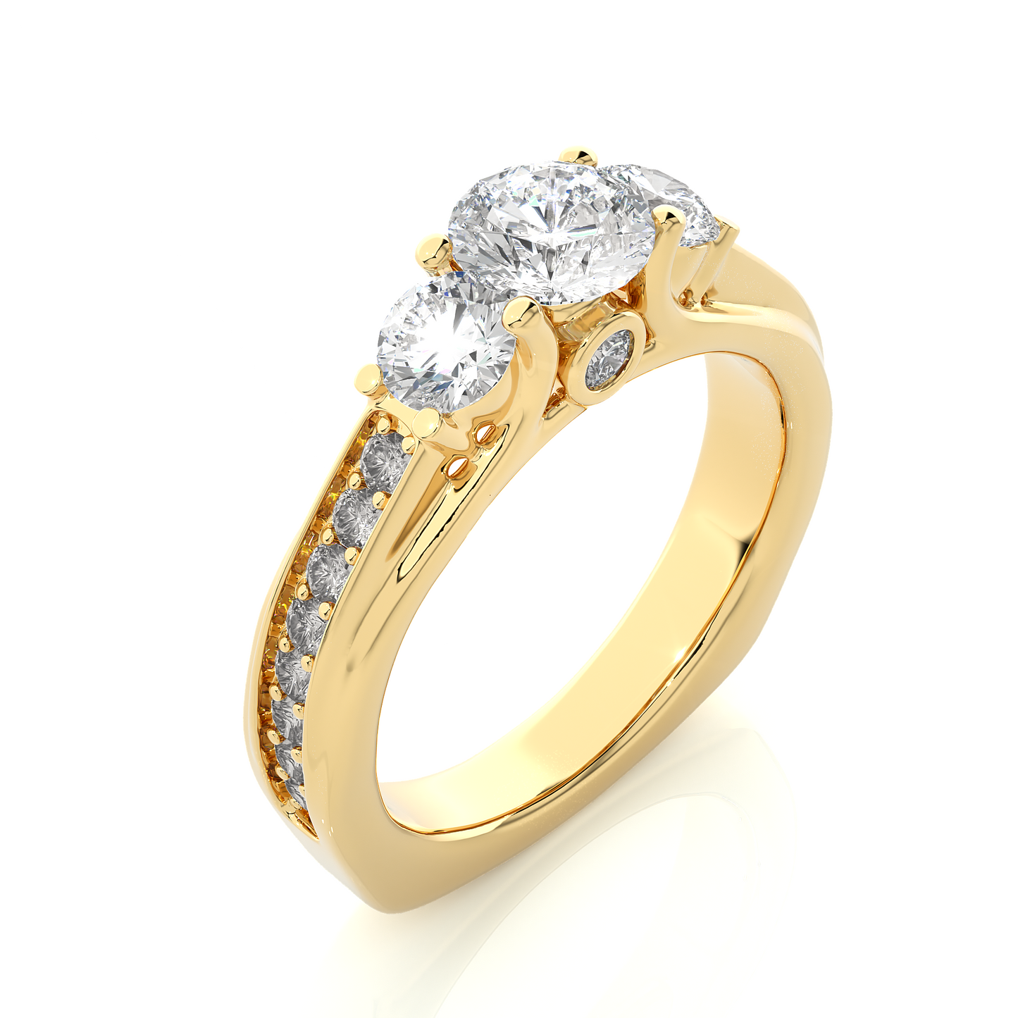 1.70 CT Three Stone And Pave and Side Stones  Wedding Lab Grown Diamond Ring , Accented Best Gift  For Her - HIGHCARAT DIAMONDS