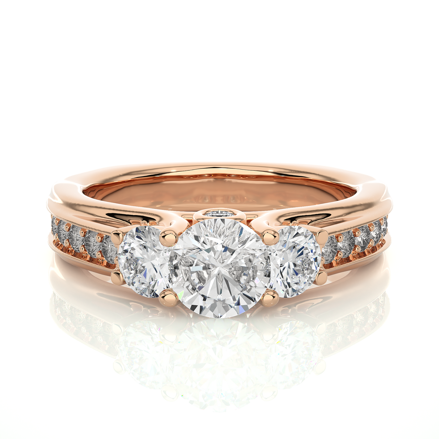 1.70 CT Three Stone And Pave and Side Stones  Wedding Lab Grown Diamond Ring , Accented Best Gift  For Her - HIGHCARAT DIAMONDS