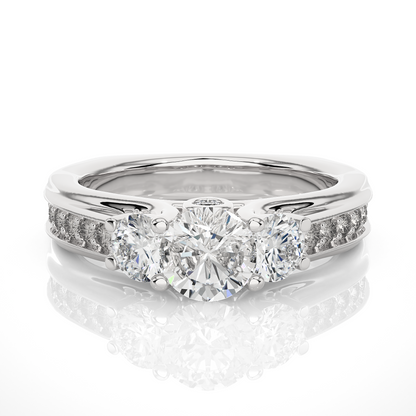 1.70 CT Three Stone And Pave and Side Stones  Wedding Lab Grown Diamond Ring , Accented Best Gift  For Her - HIGHCARAT DIAMONDS