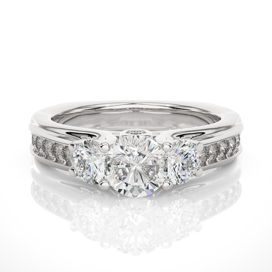 1.70 CT Three Stone And Pave and Side Stones  Wedding Lab Grown Diamond Ring , Accented Best Gift  For Her - HIGHCARAT DIAMONDS
