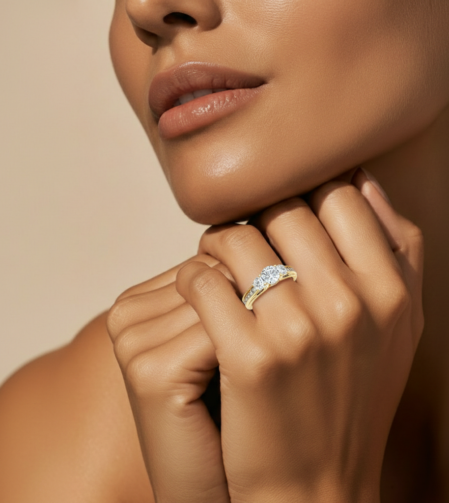 1.70 CT Three Stone And Pave and Side Stones  Wedding Lab Grown Diamond Ring , Accented Best Gift  For Her - HIGHCARAT DIAMONDS #wearthelook