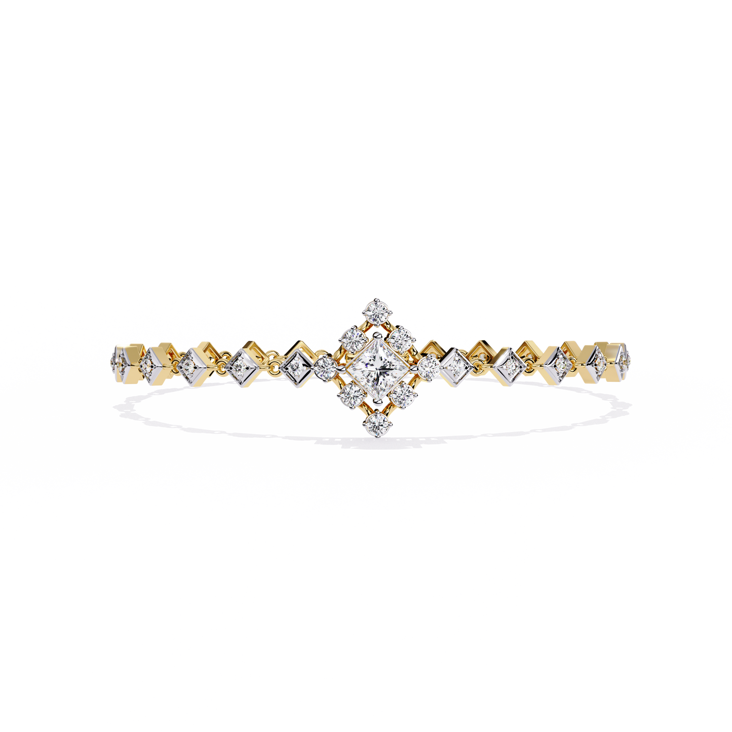 1.70Ct Princess And Round Cut Top Grade Diamond Halo Style Dainty Elegant Handcrafted Tennis Bracelet For Her - HIGHCARAT DIAMONDS