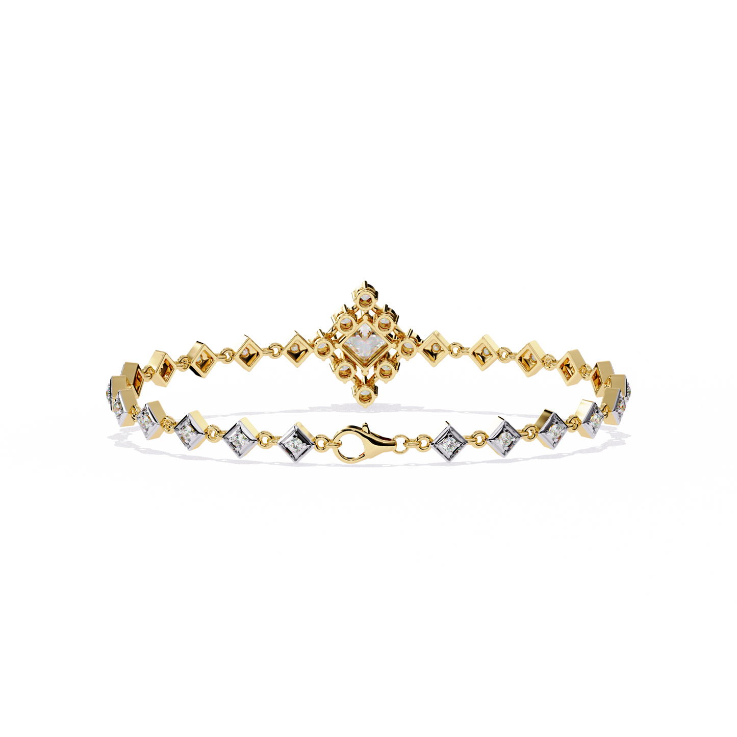1.70Ct Princess And Round Cut Top Grade Diamond Halo Style Dainty Elegant Handcrafted Tennis Bracelet For Her - HIGHCARAT DIAMONDS