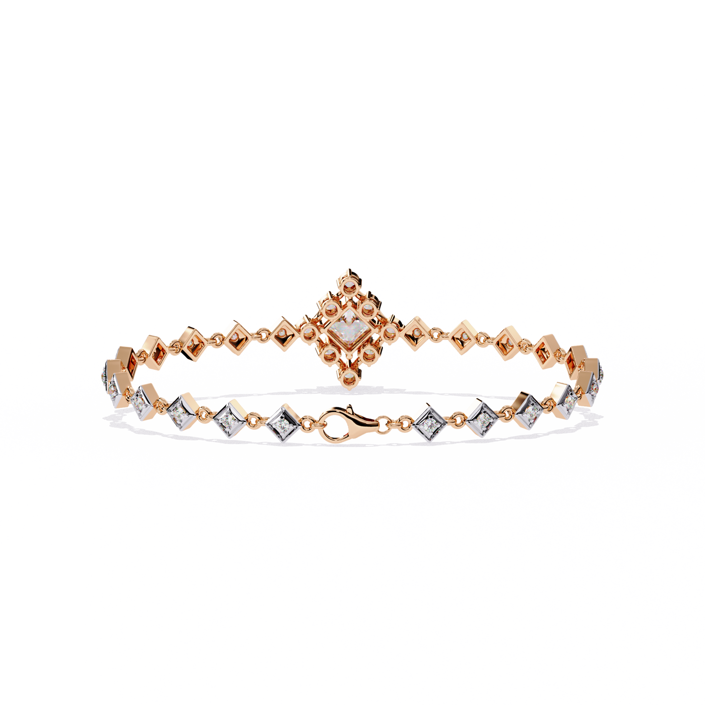 1.70Ct Princess And Round Cut Top Grade Diamond Halo Style Dainty Elegant Handcrafted Tennis Bracelet For Her - HIGHCARAT DIAMONDS