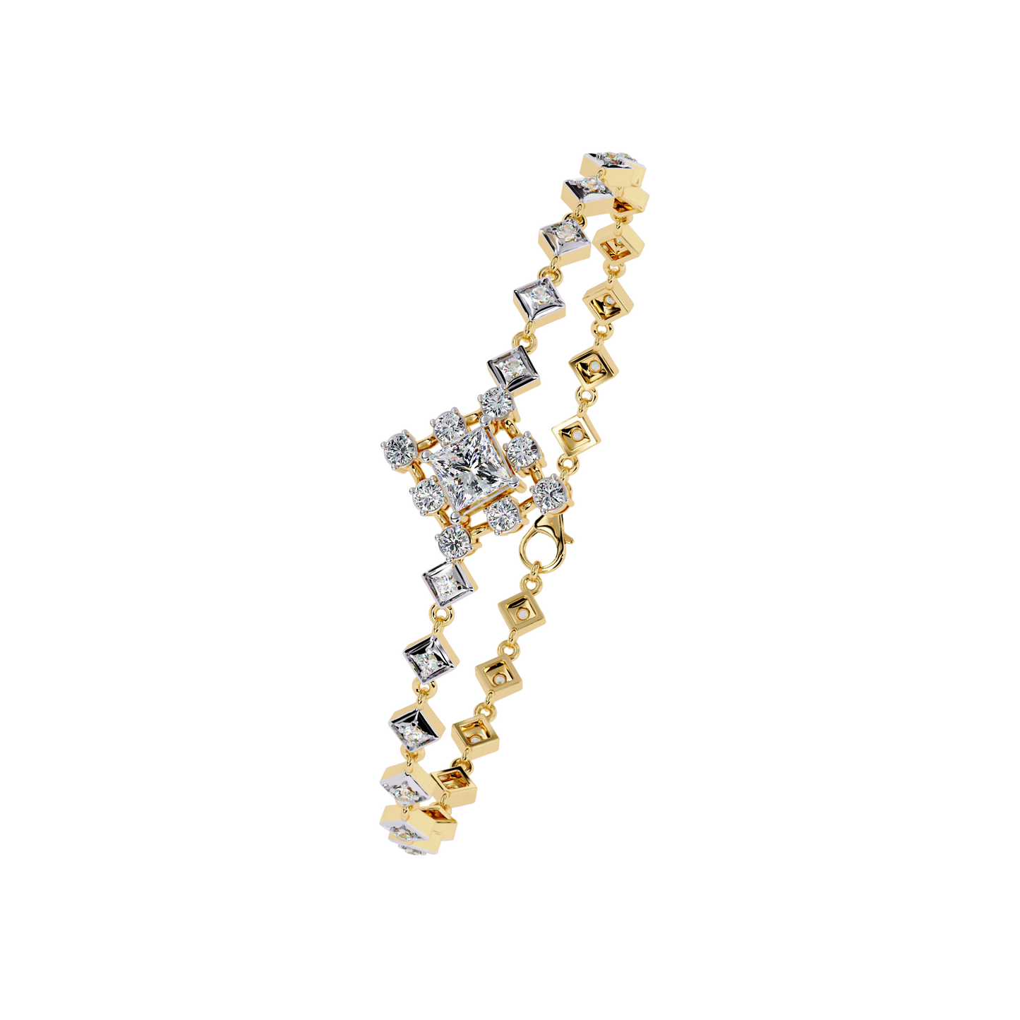 1.70Ct Princess And Round Cut Top Grade Diamond Halo Style Dainty Elegant Handcrafted Tennis Bracelet For Her - HIGHCARAT DIAMONDS