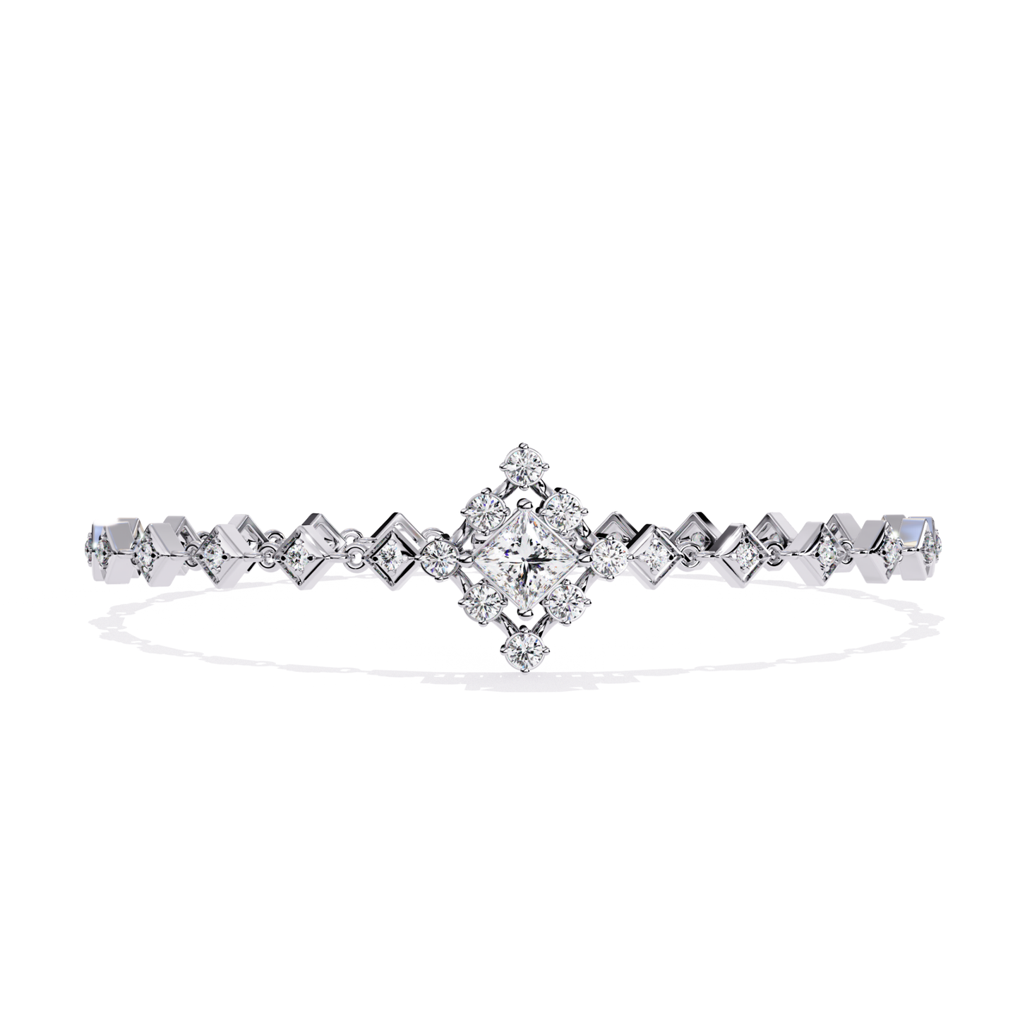 1.70Ct Princess And Round Cut Top Grade Diamond Halo Style Dainty Elegant Handcrafted Tennis Bracelet For Her - HIGHCARAT DIAMONDS