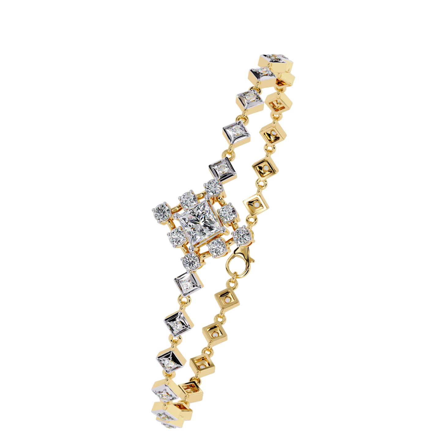 1.70Ct Princess And Round Cut Top Grade Diamond Halo Style Dainty Elegant Handcrafted Tennis Bracelet For Her - HIGHCARAT DIAMONDS