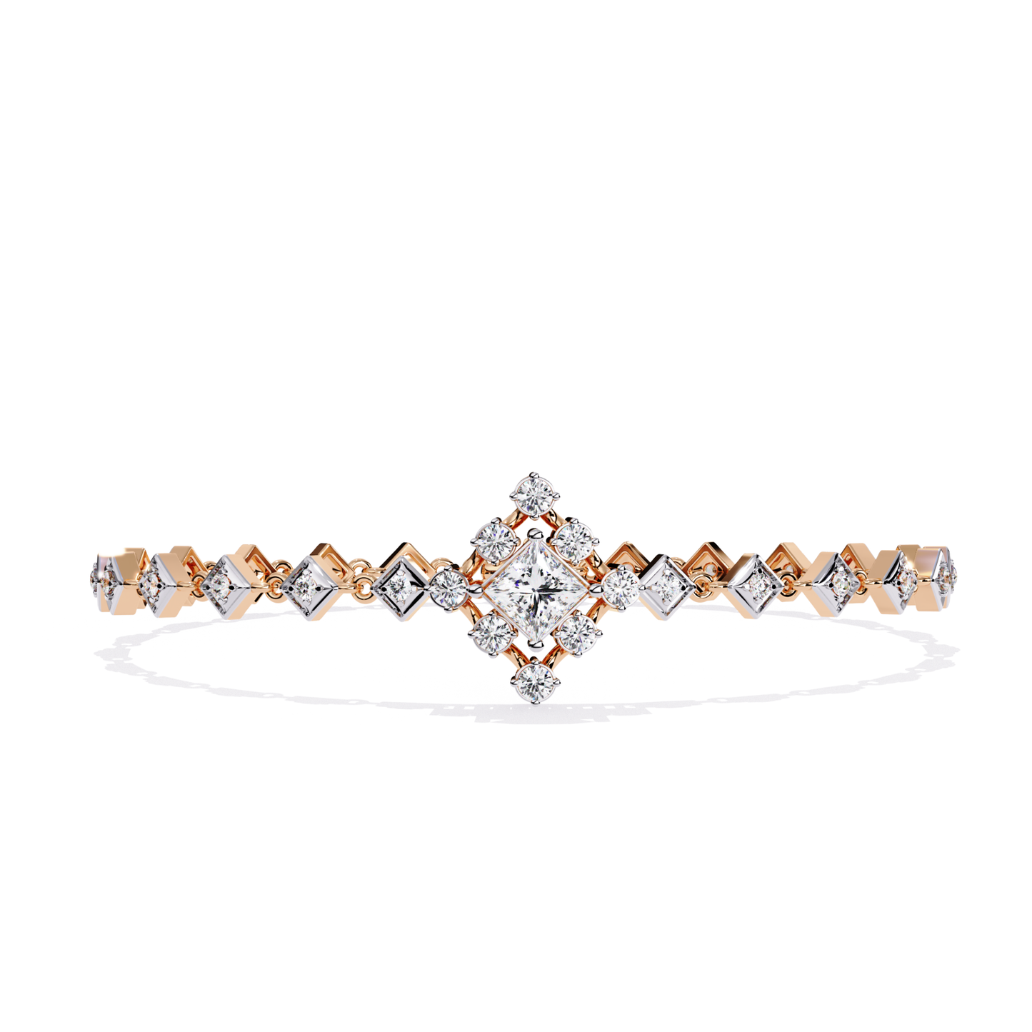 1.70Ct Princess And Round Cut Top Grade Diamond Halo Style Dainty Elegant Handcrafted Tennis Bracelet For Her - HIGHCARAT DIAMONDS