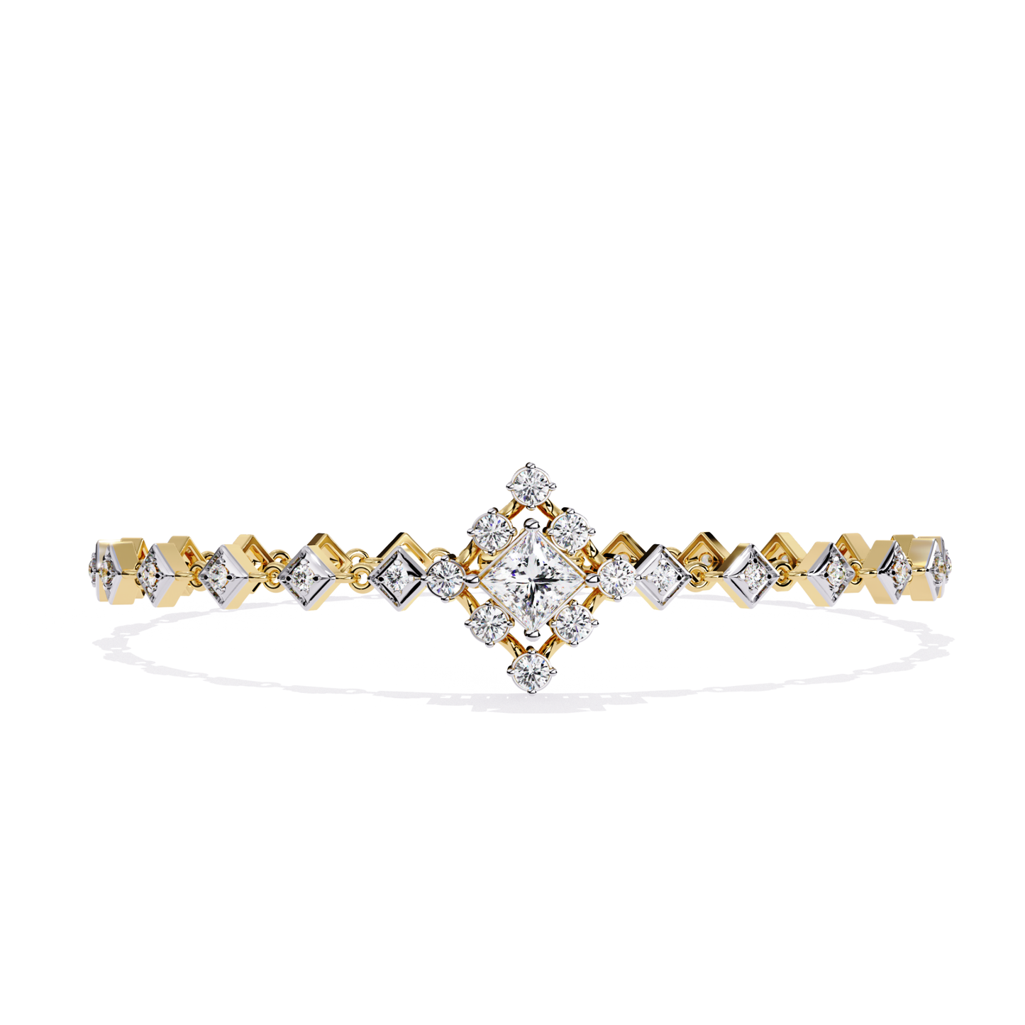 1.70Ct Princess And Round Cut Top Grade Diamond Halo Style Dainty Elegant Handcrafted Tennis Bracelet For Her - HIGHCARAT DIAMONDS