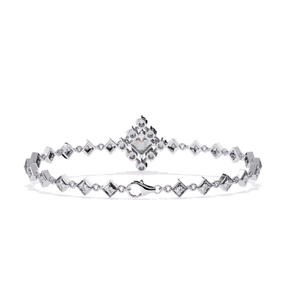 1.70Ct Princess And Round Cut Top Grade Diamond Halo Style Dainty Elegant Handcrafted Tennis Bracelet For Her - HIGHCARAT DIAMONDS