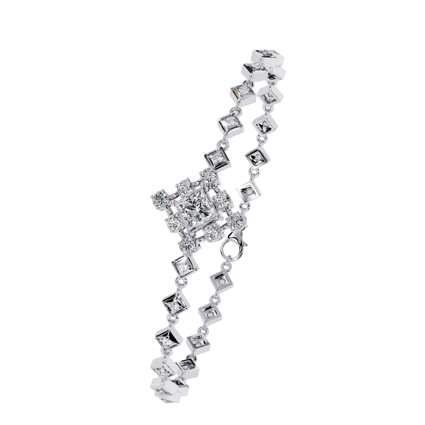 1.70Ct Princess And Round Cut Top Grade Diamond Halo Style Dainty Elegant Handcrafted Tennis Bracelet For Her - HIGHCARAT DIAMONDS