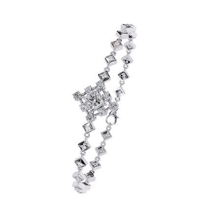 1.70Ct Princess And Round Cut Top Grade Diamond Halo Style Dainty Elegant Handcrafted Tennis Bracelet For Her - HIGHCARAT DIAMONDS