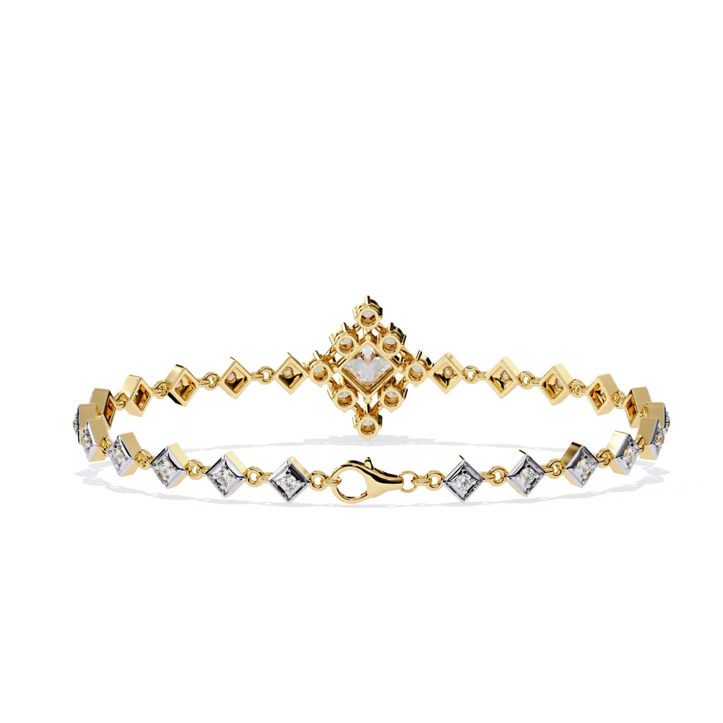 1.70Ct Princess And Round Cut Top Grade Diamond Halo Style Dainty Elegant Handcrafted Tennis Bracelet For Her - HIGHCARAT DIAMONDS