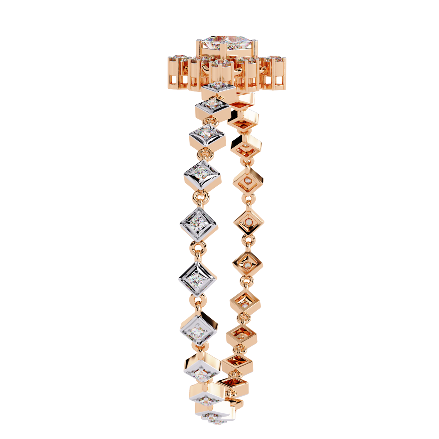 1.70Ct Princess And Round Cut Top Grade Diamond Halo Style Dainty Elegant Handcrafted Tennis Bracelet For Her - HIGHCARAT DIAMONDS