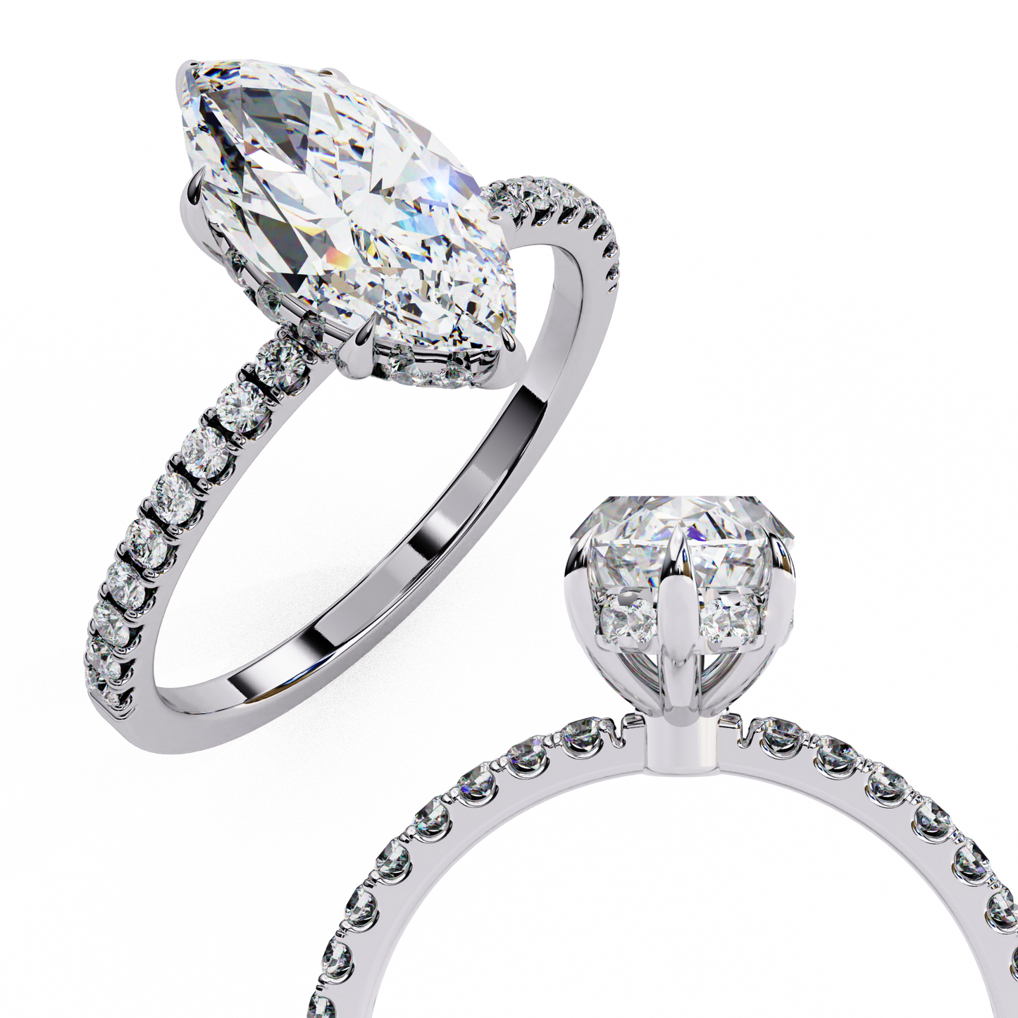 Elegant Marquise Cut 1.72 Ct Lab Grown Diamond Ring for Women with Side Small Loose Diamonds  Perfect for Daily Wear - HIGHCARAT DIAMONDS