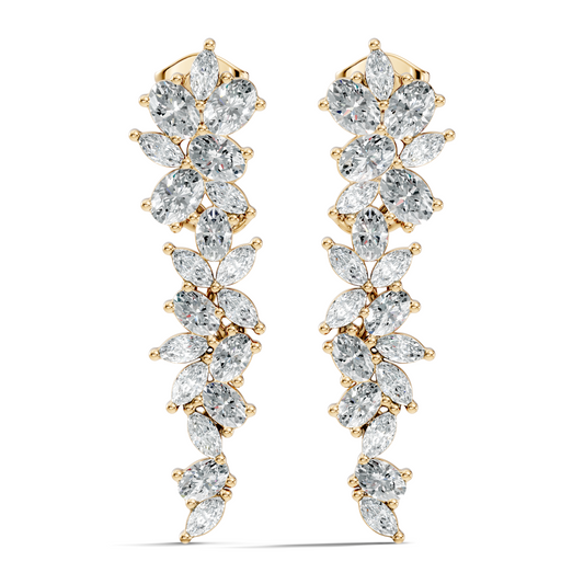 1.75 CT Oval Marquise Cut Diamond Cluster Stud Earrings In 14K Solid Gold