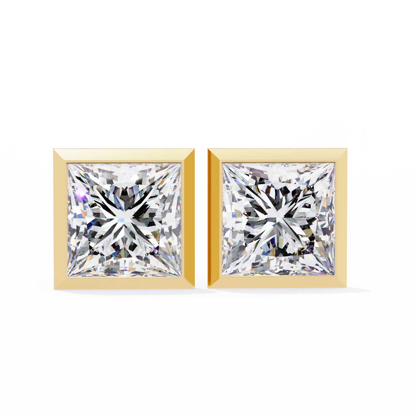 1.77Ct Princess Cut White Colorless Diamond Solitaire Dainty Bezel Set Perfect Sparkling Stud Earring Gift For Her - HIGHCARAT DIAMONDS