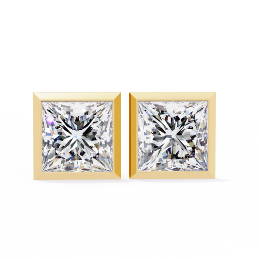 1.77Ct Princess Cut White Colorless Diamond Solitaire Dainty Bezel Set Perfect Sparkling Stud Earring Gift For Her - HIGHCARAT DIAMONDS