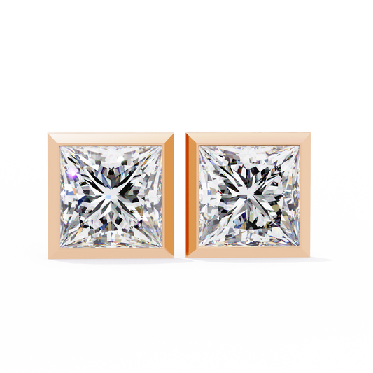 1.77Ct Princess Cut White Colorless Diamond Solitaire Dainty Bezel Set Perfect Sparkling Stud Earring Gift For Her - HIGHCARAT DIAMONDS