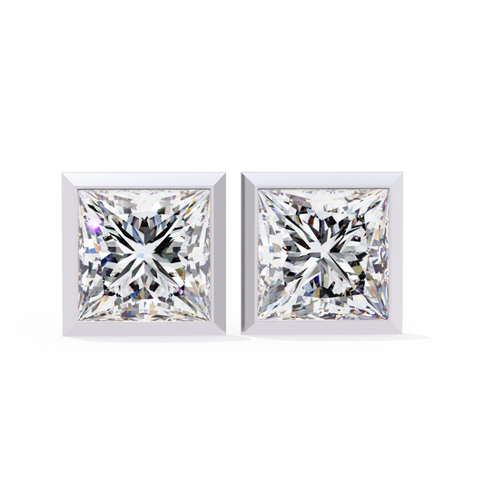1.77Ct Princess Cut White Colorless Diamond Solitaire Dainty Bezel Set Perfect Sparkling Stud Earring Gift For Her - HIGHCARAT DIAMONDS