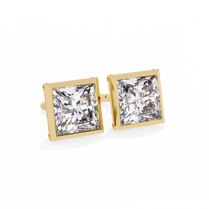 1.77Ct Princess Cut White Colorless Diamond Solitaire Dainty Bezel Set Perfect Sparkling Stud Earring Gift For Her - HIGHCARAT DIAMONDS