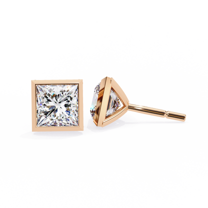 1.77Ct Princess Cut White Colorless Diamond Solitaire Dainty Bezel Set Perfect Sparkling Stud Earring Gift For Her - HIGHCARAT DIAMONDS