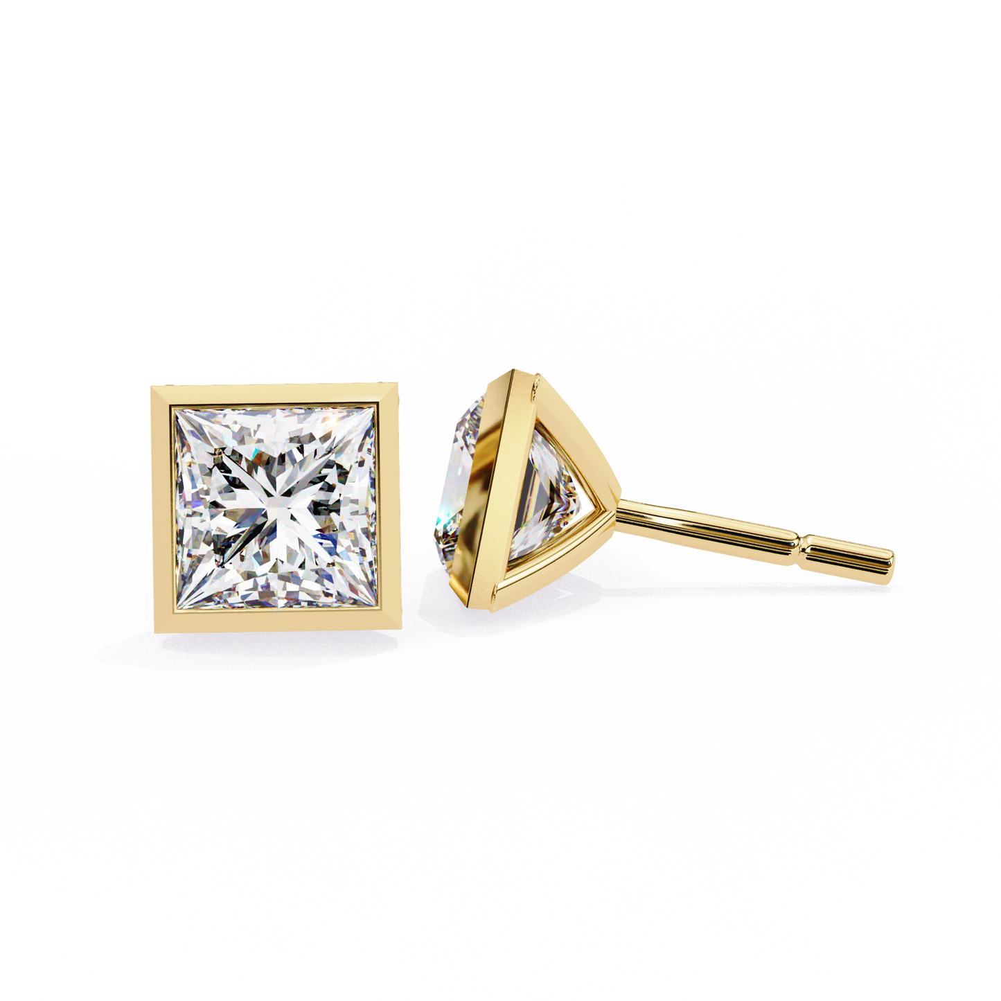 1.77Ct Princess Cut White Colorless Diamond Solitaire Dainty Bezel Set Perfect Sparkling Stud Earring Gift For Her - HIGHCARAT DIAMONDS