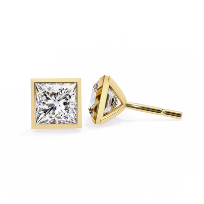 1.77Ct Princess Cut White Colorless Diamond Solitaire Dainty Bezel Set Perfect Sparkling Stud Earring Gift For Her - HIGHCARAT DIAMONDS