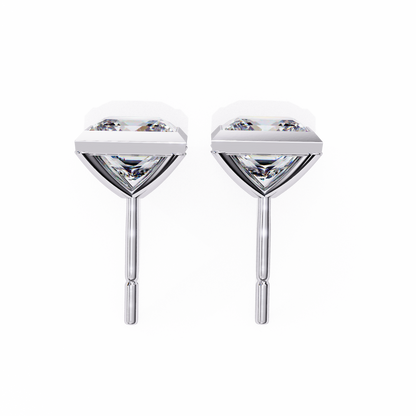 1.77Ct Princess Cut White Colorless Diamond Solitaire Dainty Bezel Set Perfect Sparkling Stud Earring Gift For Her - HIGHCARAT DIAMONDS