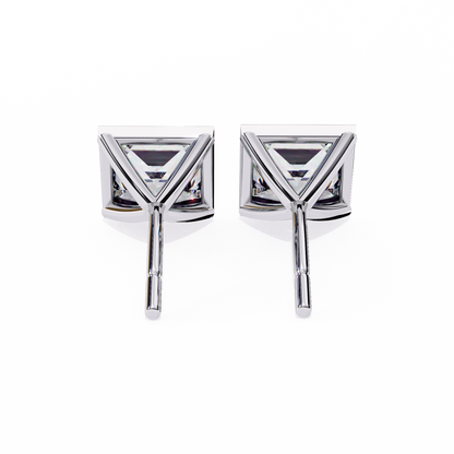 1.77Ct Princess Cut White Colorless Diamond Solitaire Dainty Bezel Set Perfect Sparkling Stud Earring Gift For Her - HIGHCARAT DIAMONDS