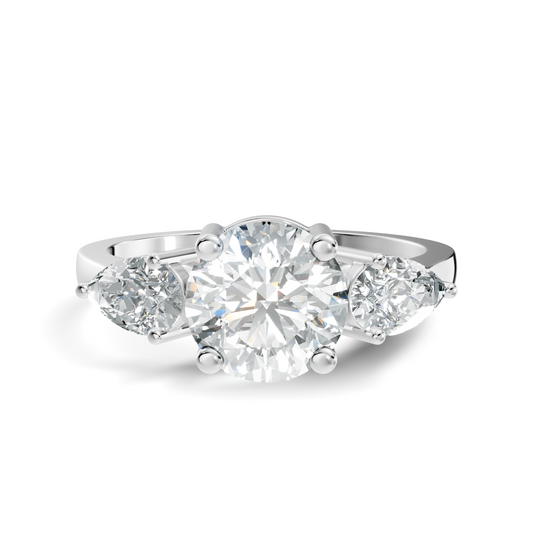 1.80Ct Pear and Round Cut High Quality Diamond Vintage Delicate Three Stone Dainty Party Wear Ring